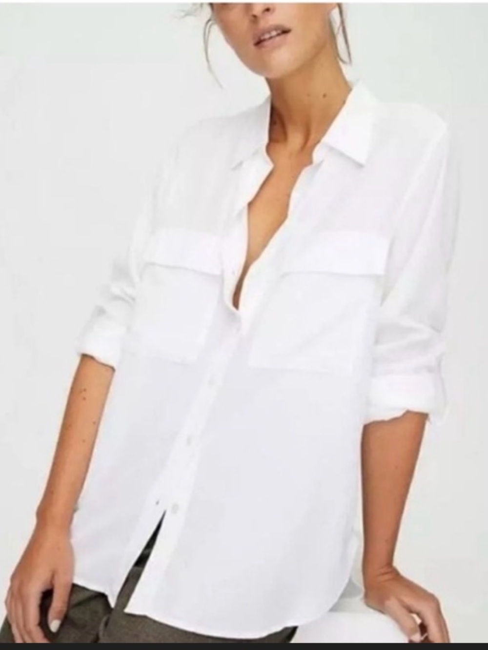 The Group by Babaton white Lyocell Utility Button Down Shirt Size Xs